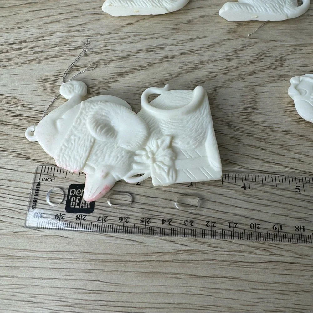 White Plastic Christmas Mice Flat Vintage Ornaments Lot Of 11 MCM Classic‎ Tacky